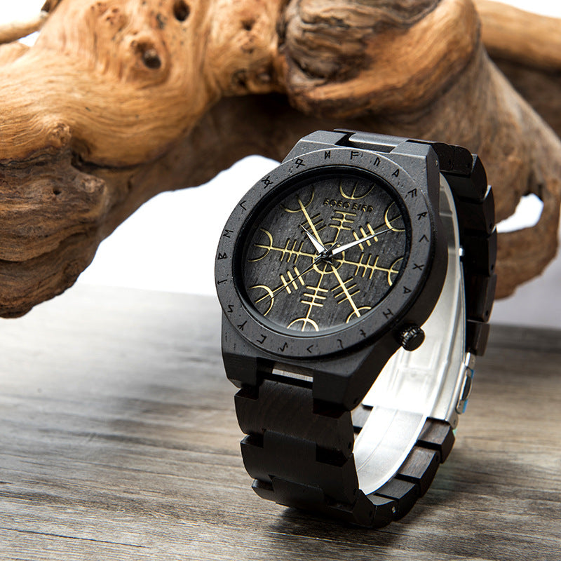 Wikinger Kompass Holz Armbanduhr
